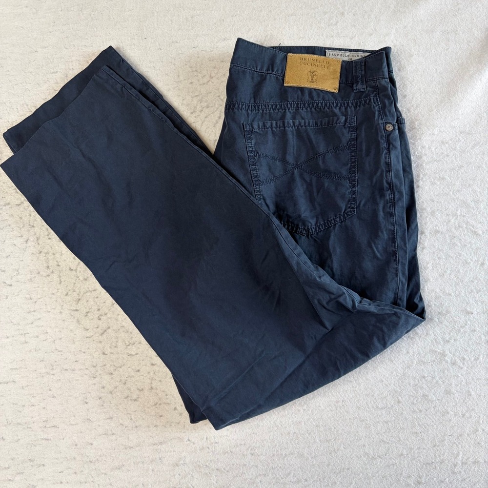 Brunello Cucinelli Chino‎ Pants Mens 54 Navy Blue Straight Leg Button Fly Italy